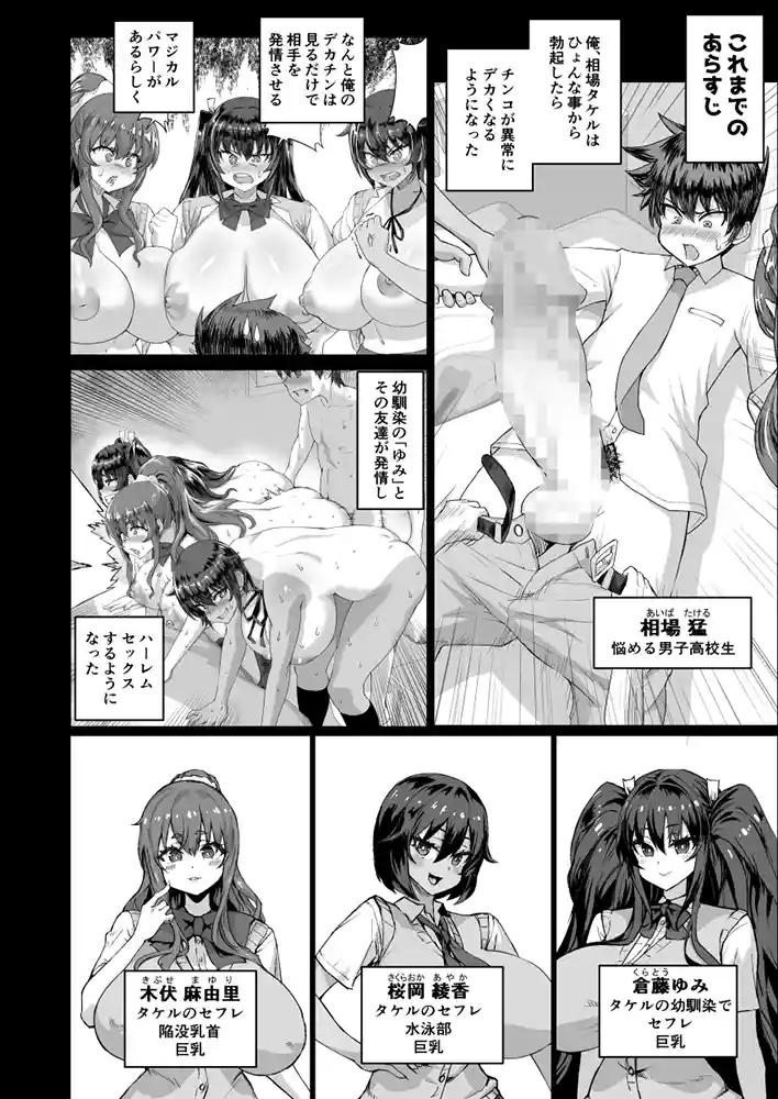 “【エロ漫画】デカチンになったら巨乳幼馴染とその巨乳友達たちが発情してハーレムになった！！5ギャルとわくわく林姦学校【さいくら・のうしゅ】無料エロ漫画同人誌